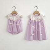 Summer Arrival Girls Cute Color Patchwork Flowers Pattern Collar Sleeveless Onesies and Dress – Princess Sister Matching - MyKids-USA™