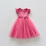 Summer Arrival Sleeveless Solid Color Tulle Patchwork Dress for Stylish Girls