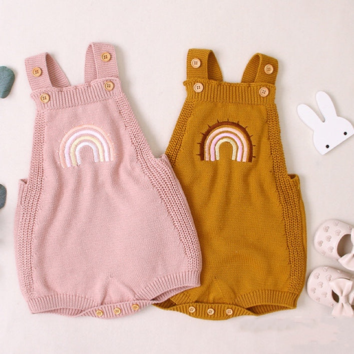 Baby Girl 1pcs Colorful Rainbow Embroidered Graphic Crotch Knitted Onesies - MyKids-USA™