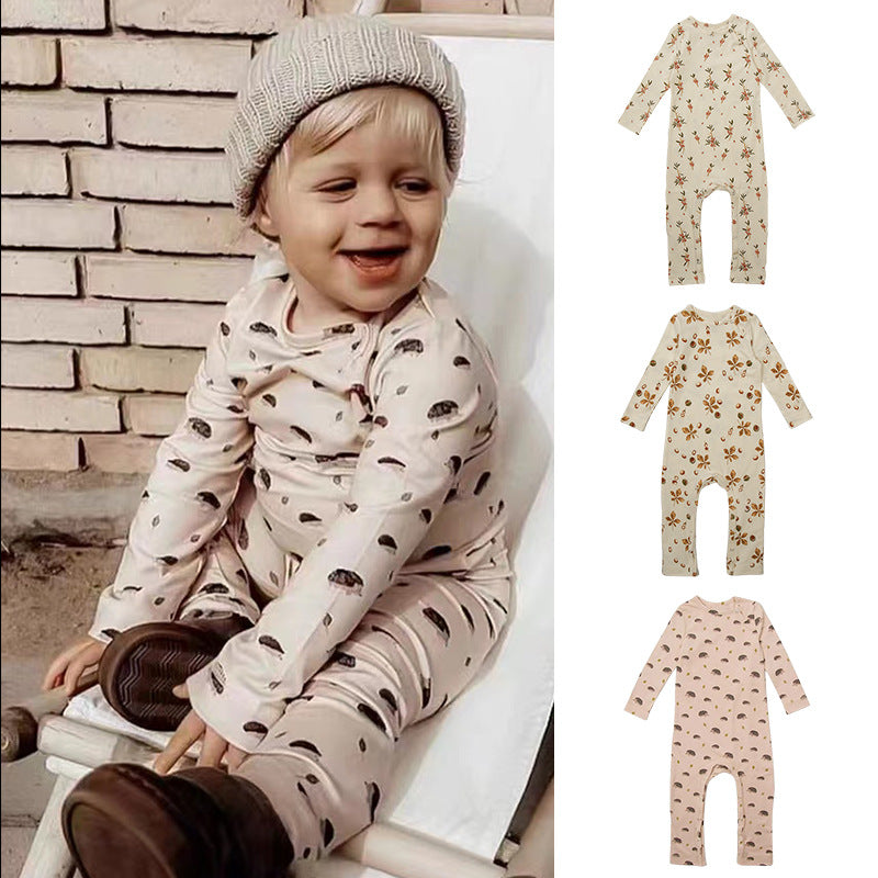 Baby Floral Print Pattern Long Sleeve Comfy Cotton Jumpsuit - MyKids-USA™