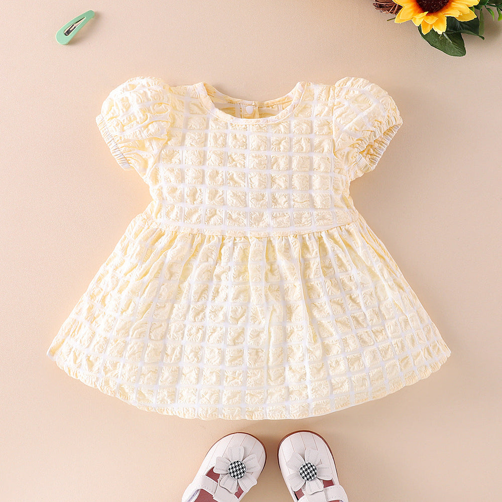 Baby Girl 3D Plaid Graphic Puff Sleeve Princess Dress - MyKids-USA™