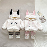 Winter Hot Selling Baby Unisex Long Sleeves Simple Rabbit Design Hooded Top Pullover and Striped Trousers Set - MyKids-USA™