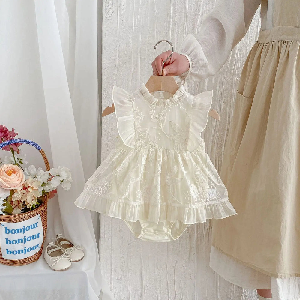 Summer Arrival Baby Girls Cute Solid Color Floral Embroidery Fly Sleeves Dress Design Onesies - MyKids-USA™