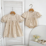 Summer Arrival Flowers Pattern Embroidered Short Sleeves Dress/Onesies for Stylish Girls
