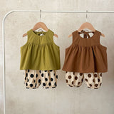 Summer New Arrival Baby Girls Sleeveless Crew Neck Solid Color Top And Polka Dot Shorts Clothing Set - MyKids-USA™