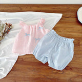 Summer Baby Kids Plaid Pattern Sleeveless Top Vest with Shorts Clothing Set for Girls
