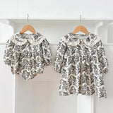 Spring Baby Girls French-style Floral Print Long-sleeved Onesies and Dress – Princess Sister Matching Set - MyKids-USA™