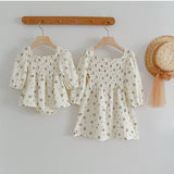 Floral Pattern Lantern Sleeves Princess Style Onesie And Dress - MyKids-USA™