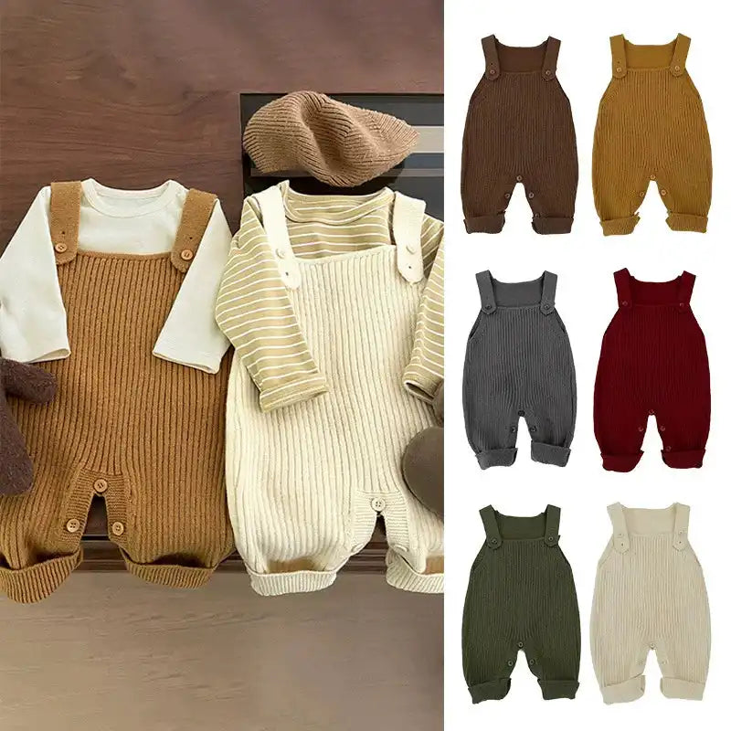 Spring Arrival Baby Unisex Sleeveless Simple Solid Color Knitted Strap Rompers Overalls - MyKids-USA™