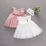 Baby Girl Solid Color Mesh Patchwork Design Sleeveless Patched Mesh Dress