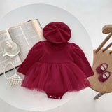 Birthday Red Mesh Patched Onesies Dress
