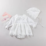 Baby Girl Solid Color Flower Embroidered Design Doll Neck Long Sleeves Onesie Dress - MyKids-USA™