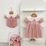 Summer Baby Girls French-style Flowers Embroidery Pattern Short-sleeved Onesies and Dress – Princess Sister Matching