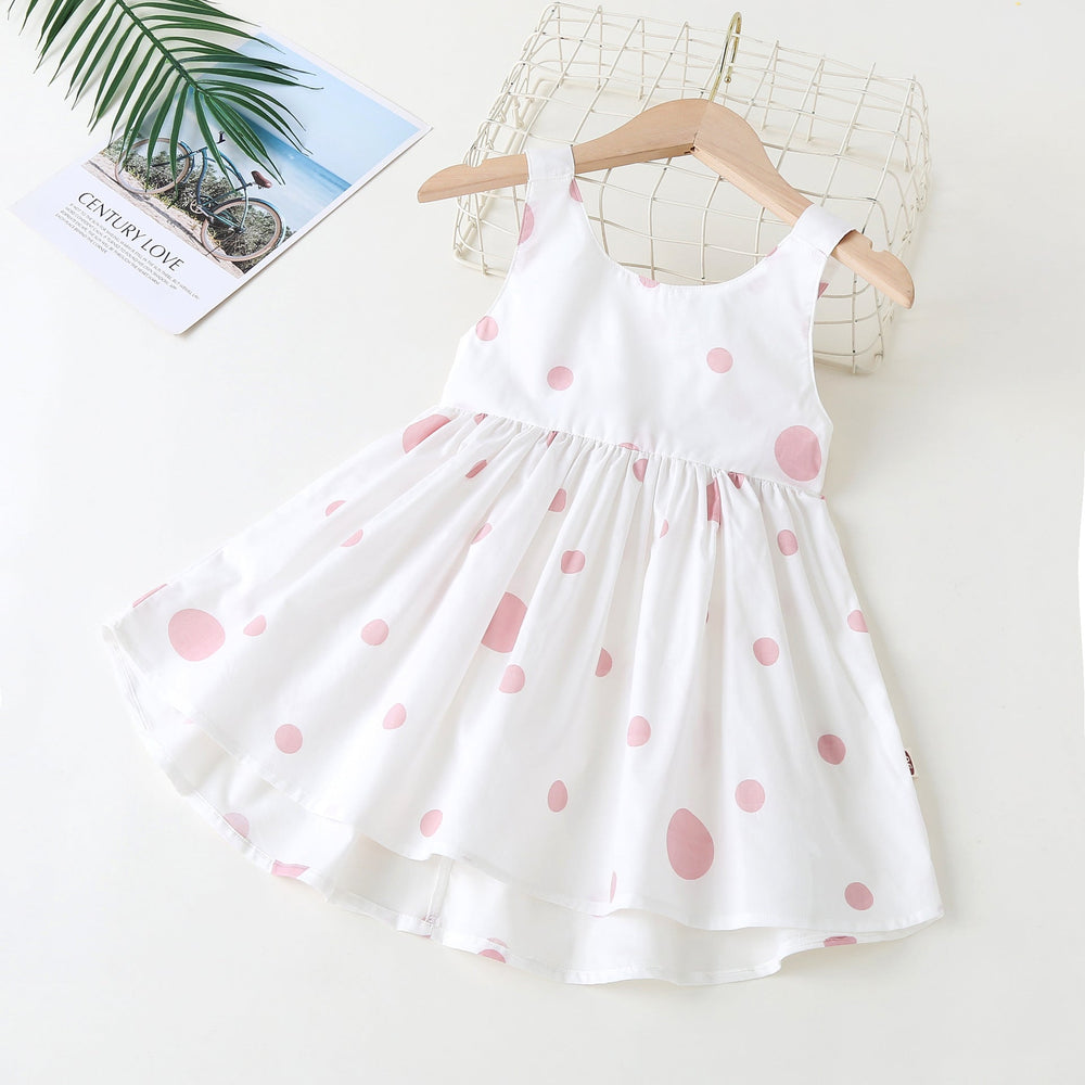 Baby Girls Polka Dot Pattern Sleeveless Round Collar Dress With Bow Decoration - MyKids-USA™