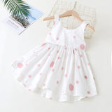Baby Girls Polka Dot Pattern Sleeveless Round Collar Dress With Bow Decoration - MyKids-USA™