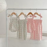 Design Summer Girls Floral Striped Sleeveless Strap Onesies And Dress – Sister Matching Clothing Set