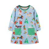 Cozy Long Sleeve Knit Dress: Cotton Patchwork With Pocket For Girls – Cartoon Round Neck Princess Dress