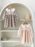 Spring and Autumn Floral Printed and Embroidered Long-sleeved Dress with Lace Collar for Stylish Girls - MyKids-USA™