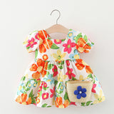 Baby Floral Pattern Short Sleeve Crewneck Dress with Purse - MyKids-USA™