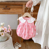 Summer Arrival Baby Girls Cute Cat and Polka Dots Pattern Sleeveless Onesies
