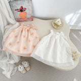 Summer Arrival Sleeveless Flowers Pattern Butterfly-bow Decorated Collar Dress for Stylish Girls