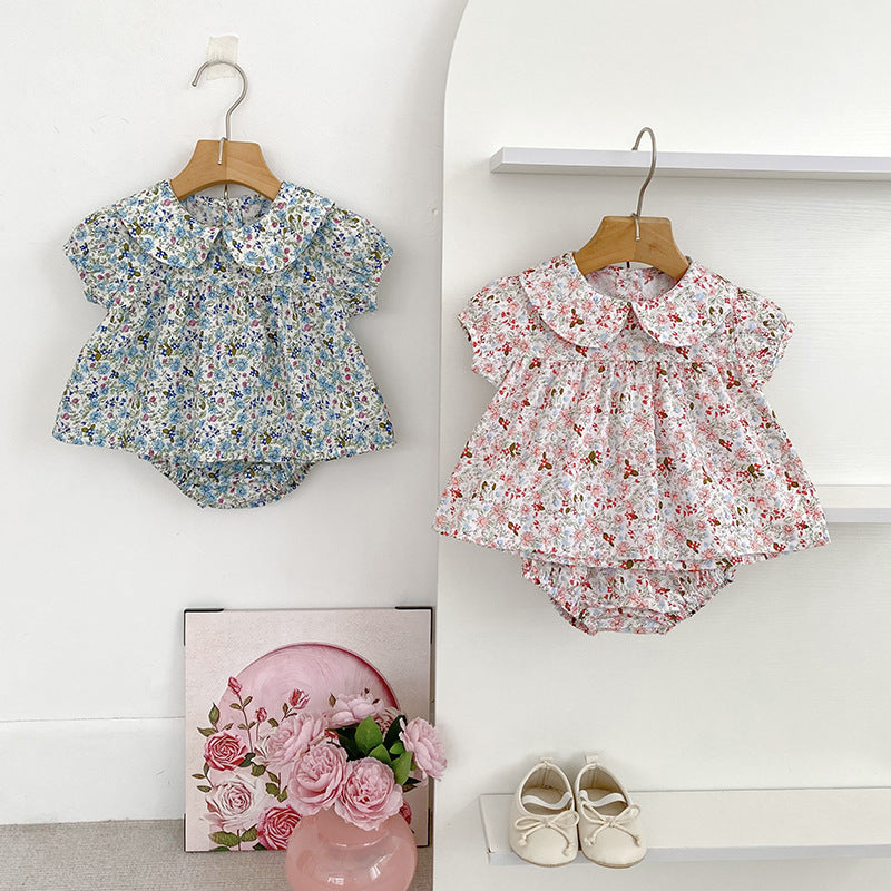 Summer Arrival Baby Girls Short Sleeves Floral Top Dress and Bloomers Clothing Sets - MyKids-USA™