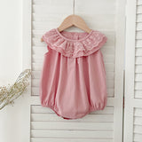 Summer Girls Solid Color Sleeveless Big Collar Onesies And Girls’ Dress – Princess Sister Matching Set