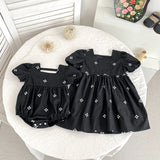 Summer Baby Girls French-style Flowers Pattern Short-sleeved Onesies and Dress – Princess Sister Matching Set