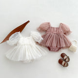 Spring And Summer Baby Girls Short Sleeves Solid Color Mesh Dress - MyKids-USA™