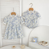Summer Arrival Girls Cute Beautiful Flowers Pattern Short Sleeves Onesies and Dress – Princess Sister Matching - MyKids-USA™