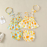 Baby Girl Lemon Fruit Print Sleeveless Dress Combo Short Pants In Sets - MyKids-USA™