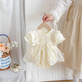 Summer Arrival Baby Girls Cute Solid Color Floral Embroidery Short Sleeves Dress Design Onesies