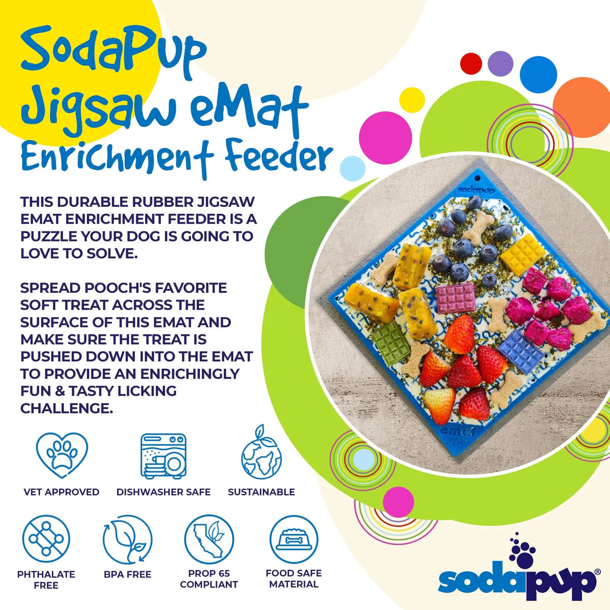 Jigsaw Puzzle eMat - Enrichment Lick Mat for Dogs and Cats | eMat Enrichment Toy for Anxiety Relief | USA Made - SodaPup/True Dogs, LLC - Flyclothing LLC