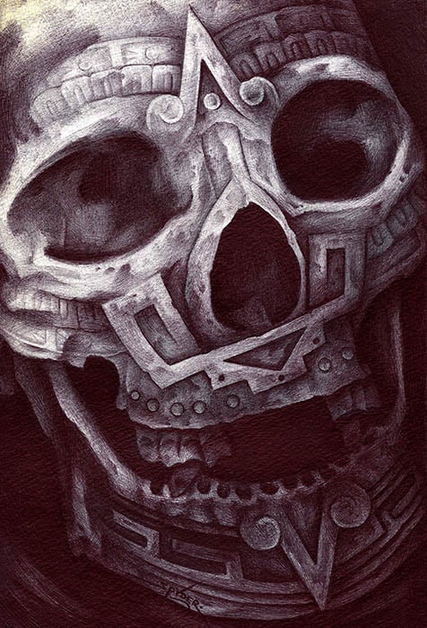 Black Market Art Company Aztec Skull Print
