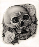 Black Market Art Company Aztec Skull & Roses Print