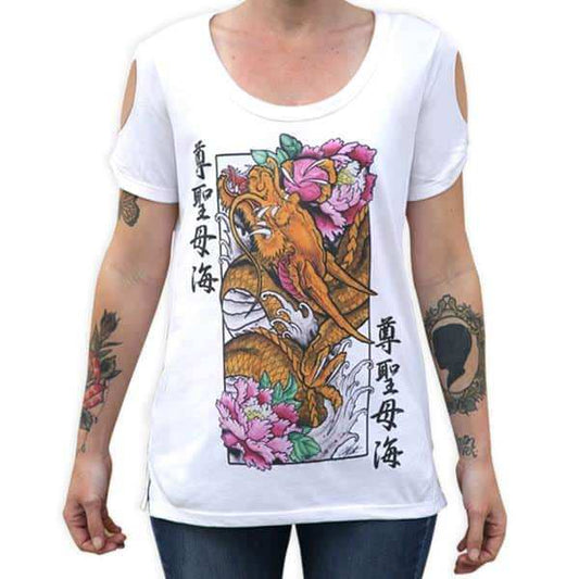 Black Market Art Company Golden Dragon Women's Open Sleeve T-Shirt - Black Market Art Company - Flyclothing LLC