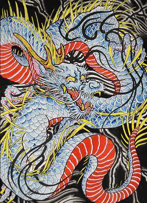 Black Market Art Company Dragon In Indigo Print