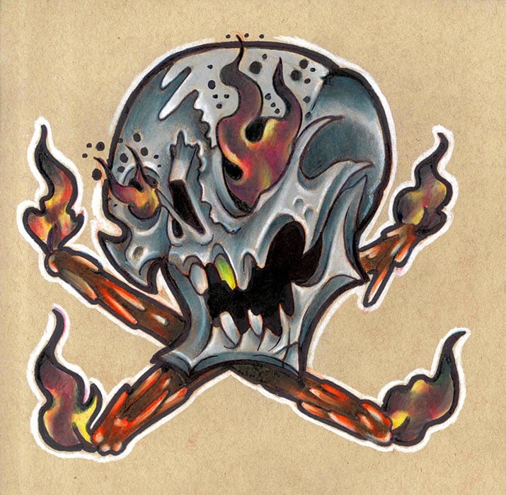 Black Market Art Company Flaming Skull Print