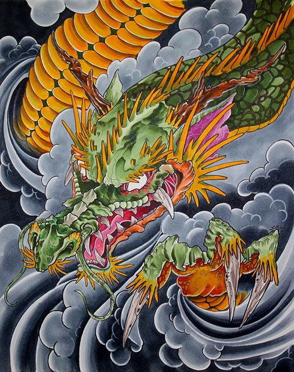 Black Market Art Company Menacing Green Dragon Print