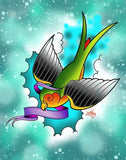 Black Market Art Company Green Sparrow Print
