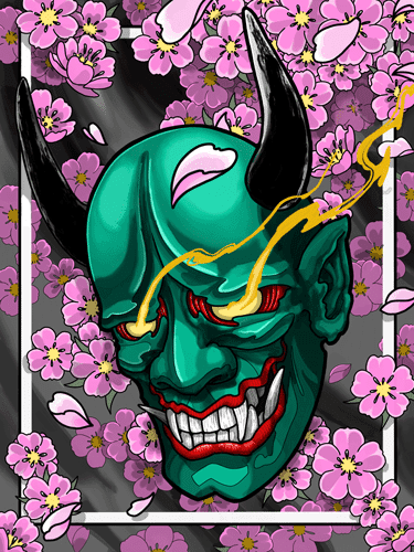 Black Market Art Company Hannya and Cherry Blossoms Print - Black Market Art Company - Flyclothing LLC