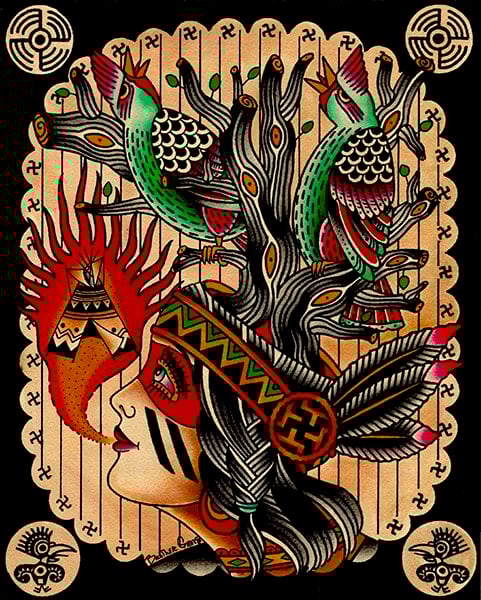 Black Market Art Company Indian Bird Head Print