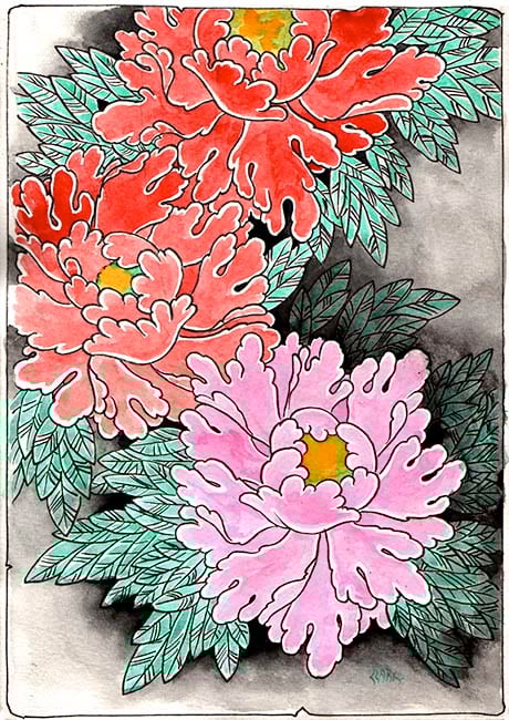 Black Market Art Company Peonies at Night Print