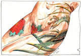 Black Market Art Company Lady Tattooed & Red Flowers & Hou-ou Print