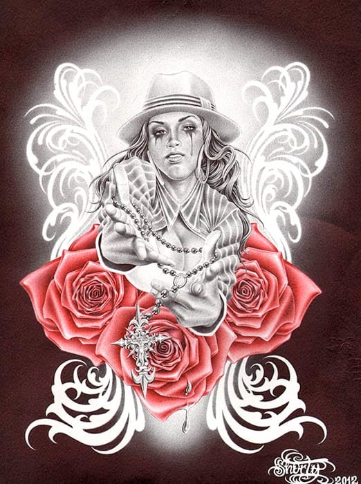 Black Market Art Company Rosary On Red Roses Print