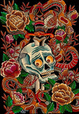 Black Market Art Company Scared Skull and Snakes Print