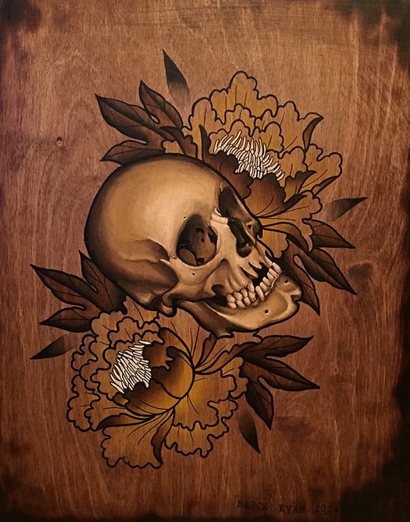 Black Market Art Company Skull & Flowers Print