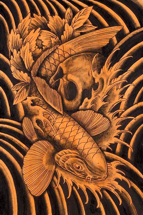 Black Market Art Company Skull & Koi Print