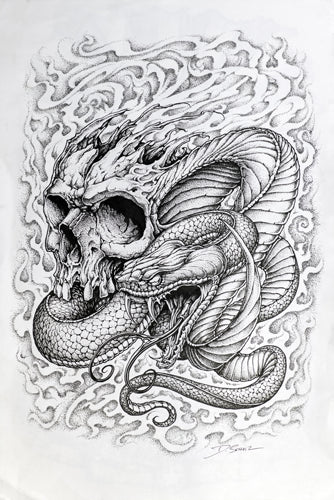 Black Market Art Company Skull Snake Print
