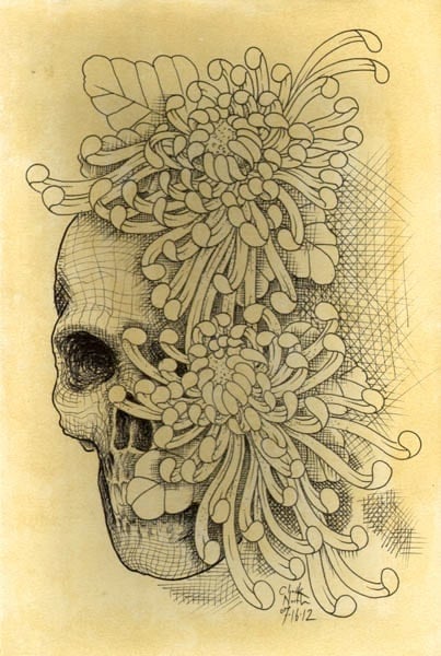 Black Market Art Company Skull & Mums Print